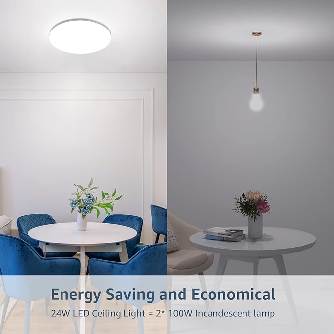 Lepro 11 inch 24 watt Flush Mount LED Ceiling Light 2400 Lumen 200 watt Equivalent, Waterproof, Daylight White 5000 Kelvin Bright Ceiling Fixture for Kitchen, Bathroom, Laundry, Hallway, Not-Dimmable