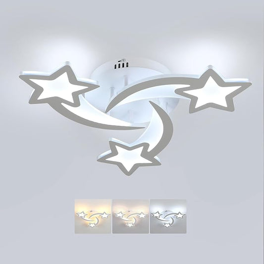 Goeco Kidsroom Ceiling Light, 3 Light Mode (3000K/4500K/6000K) White Acrylic Close to Ceiling Light Fixtures, Stars Cartoon Flush Mount Ceiling Lamp Fixture for Kids Room, Bedroom, Living Room