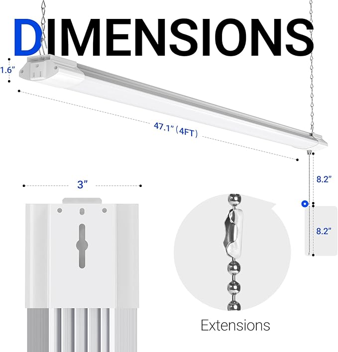 Barrina BS84 LED Shop Lights for Workshop 4FT, 84W, 10000LM, 5000K Linkable Light Fixture for Garage, Basement, Hanging or Flush Mount, 4 Packs, White