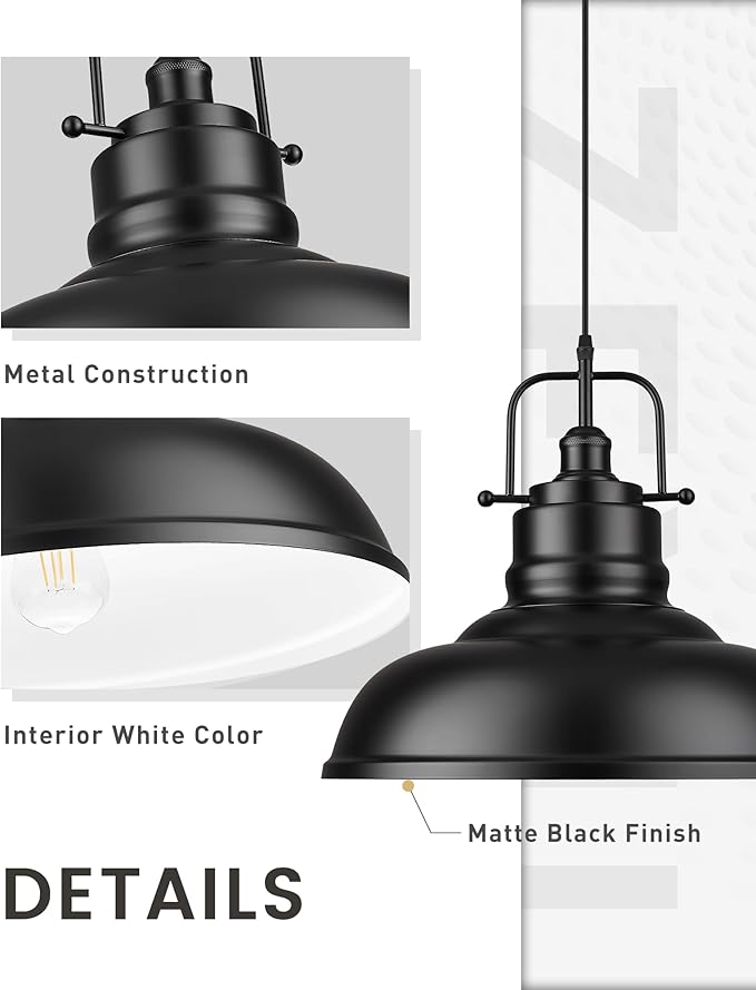 zeyu Modern Hanging Light Fixture, Kitchen Island Pendant Lights, 1-Light Adjustable Hanging Light, Matte Black Finish, 016-1M BK