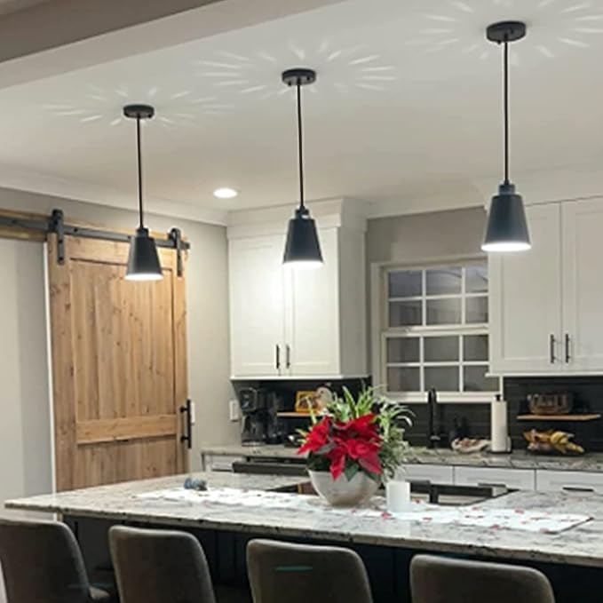 Modern Black Pendant Light Fixture 5.94'' (3-Pack) Mini 1-Light Pendant Lighting 3-Pack for Kitchen Island Industrial Hanging Pendant Light Cup Shade for Christmas Gift,Dining Room,Bar,E26,MAX60W