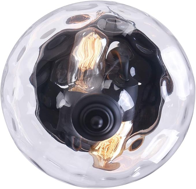 EDISLIVE Modern 2-Light Hammered Glass Flush Mount Light Pendant Ceiling Light Fixture 10.2" Indoor Ceiling Light for Hallyway Foyer Bedroom(Black)