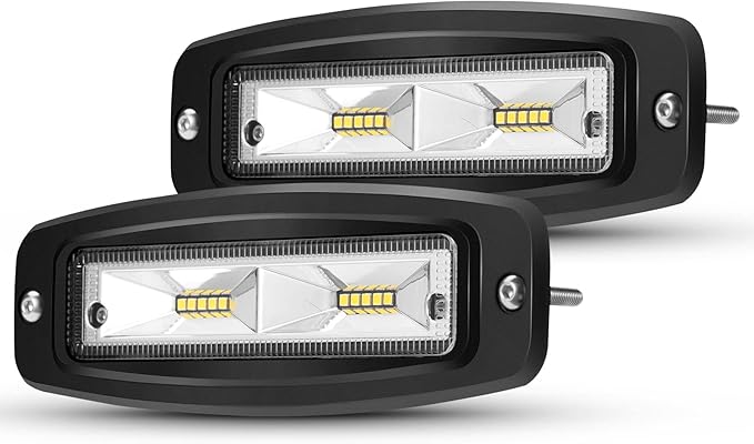 BUNKER INDUST 7" Inch Flood LED Light Pods,Pair Flush Mount LED Work Light 4800LM Light Bar Backup Driving Lights Waterproof for Truck Tractor Off Road 4x4 Jeep Pickup SUV ATV UTV Golf Cart