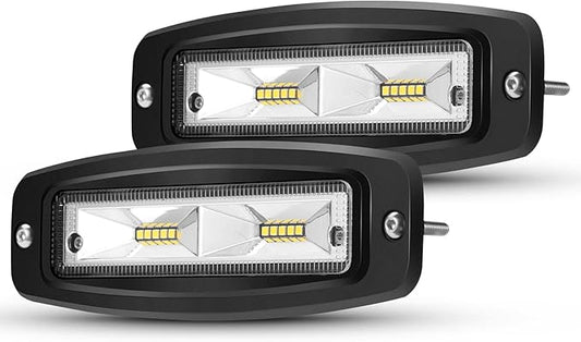 BUNKER INDUST 7" Inch Flood LED Light Pods,Pair Flush Mount LED Work Light 4800LM Light Bar Backup Driving Lights Waterproof for Truck Tractor Off Road 4x4 Jeep Pickup SUV ATV UTV Golf Cart