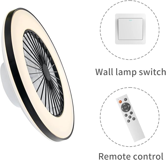 Modern LED Ceiling Light with Fan, RGB Ceiling Fan Lights, 24 Ventilation speeds, infinitely dimmable Light for Living Room, Bedroom, Office, 3000-5500 K (Black & 20" & RGB)