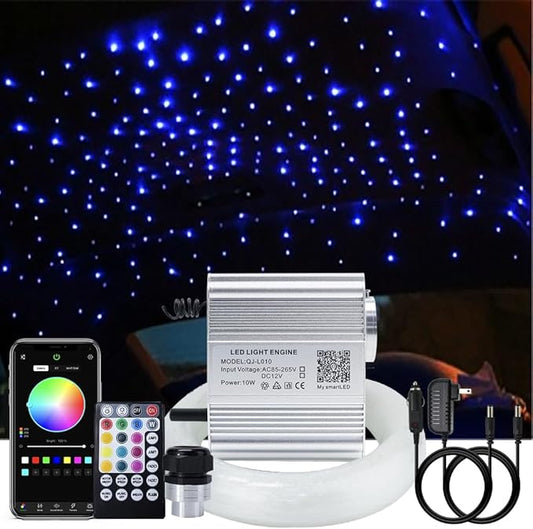 AKEPO Car Home Use APP+Twinkle+Music Fiber Optic Lights kit for Star Ceiling Sky Light, RGBW Light Engine + Optical Fiber Cable 150pcs 0.03in/0.75mm 6.5ft/2m + 28key RF Remote Control