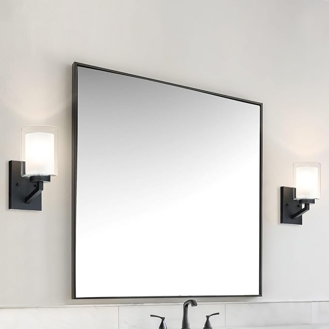 XiNBEi Lighting Black Sconces Wall Lighting 1 Light Bathroom Wall Sconce Dual Glass Wall Light Fixture for Vanity & Hallway XB-W1294-1-MB