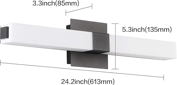 ZUZITO Black Bathroom Light Fixture - 24in Modern LED Vanity Light Bar - Dimmable Lighting Fixtures Over Mirror for Bath 6000K Cool White 6000K