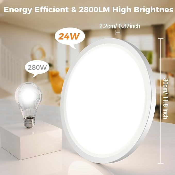 slochi 6Pack LED Flush Mount Ceiling Light, 280W Equivalent Super Slim LED Ceiling Light, 3000K-6500K Selectable, 24W 2800Lm Round Light Fixture for Bedroom, Bathroom, Closet, Hallway
