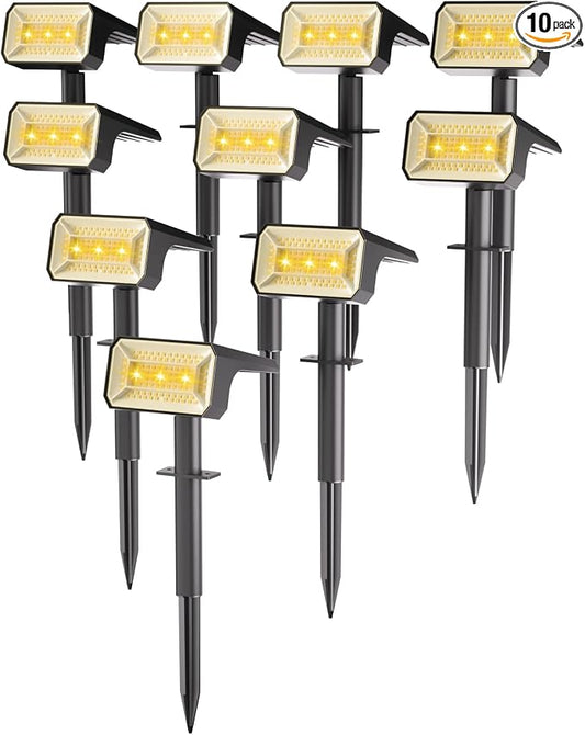 Fabrito 10 Pack Solar Spot Lights Outdoor Waterproof IP67, [108 LEDs, 4 Modes] Dusk to Dawn Spotlights with 1500mAh Battery for All Night, Landscape Lights for Tree, Yard, Pool, Pathway, Warm White