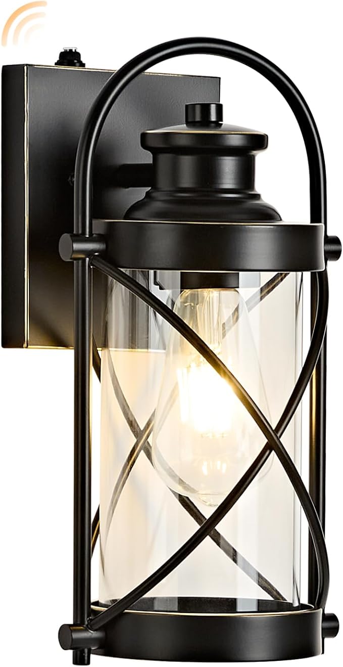 OKELI Dusk to Dawn Outdoor Wall Lights Fixtures, Waterproof Exterior Lighting Fixtures with Photocell Sensor,Vintage Black-Bronze Metal Cage Lantern Outside Lights for Porch Patio House Garage