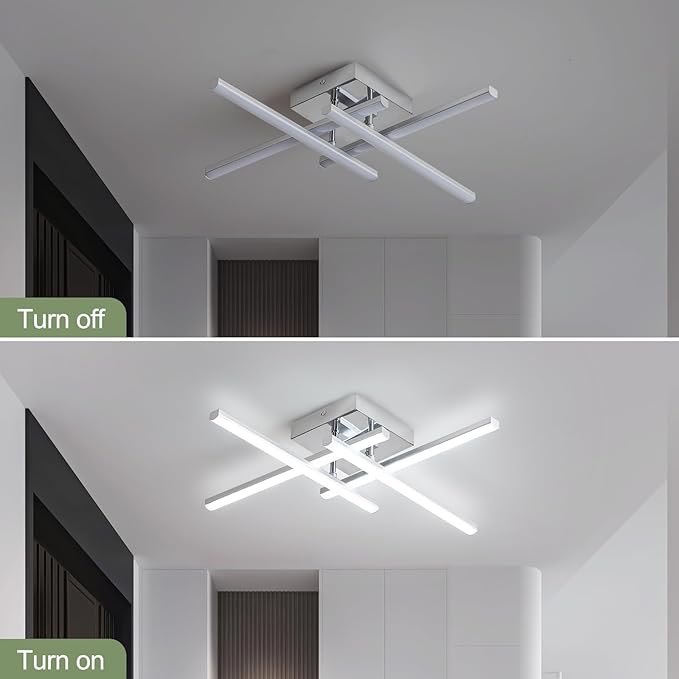 ElDISUNY Modem LED Ceiling Light, 24w Sputnik Ceiling Light Fixture, 6500K Cool White Flush Mount Ceiling Light Fixture for Bedroom Hallway Living Room Dining Room Coridor Kitchen(Sllver)