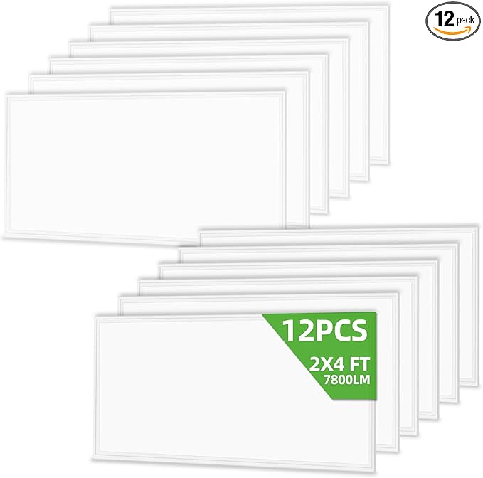 WYZM 2X4 LED Flat Panel Light,4 Pack,0-10V Dimmable,7800 Lumens,5000K Daylight White Color, Drop Ceiling Flat LED Light Panel,Recessed Edge-Lit Troffer Fixture (12)