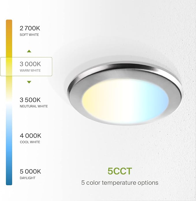 ASD 6 Pack LED Disk Lights 6 Inch, 15W 5CCT 2700K-5000K 1245LM CRI90+, Dimmable Flush Mount Ceiling Light Fixture, Low Profile Surface Mount Disc, Junction Box or Recessed Can Install, UL Energy Star