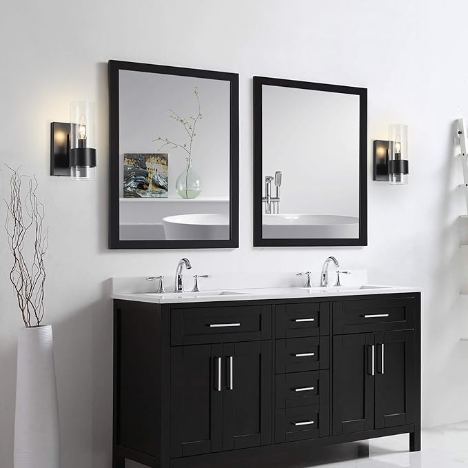 WUZUPS Set of 2 1-Light Bathroom Wall Light Fixture Over Mirror Flat Class Shade Morden Vanity Scones for Bathroom Bedroom Living Room, E12 Base, Black