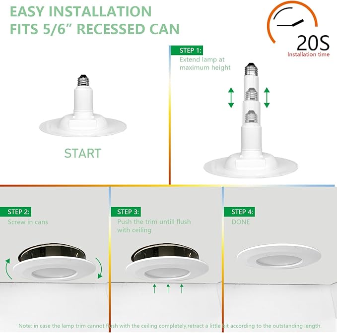 Soliseed 4 Pack 5/6 Inch LED Can Lights Length Adjustable Recessed Lights,12W=60W,4000K Cool White,800LM,Retrofit Downlight ETL Damp Rated,Dimmable,Bevel Trim,Recessed Lighting Easy Install