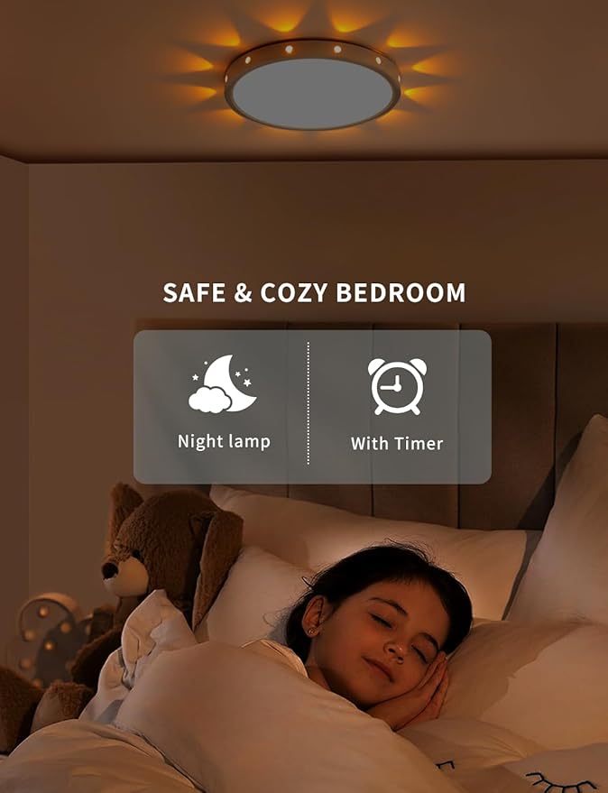 12in 24Watt Flush Mount led Ceiling Light fixtures.Remote Control Dimmable Ceiling Lights for Bedroom, Dining Room, Kitchen, Round White