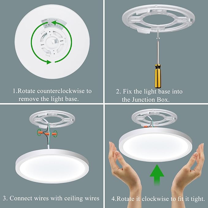 LED Flush Mount Ceiling Light Fixture, 24W 12Inch 3000K/3500K/4500K/5000K/6500K 5 Color Changeable 2880LM Low Profile Ceiling Light for Bedroom, Living Room, Dining Room, Hallway White