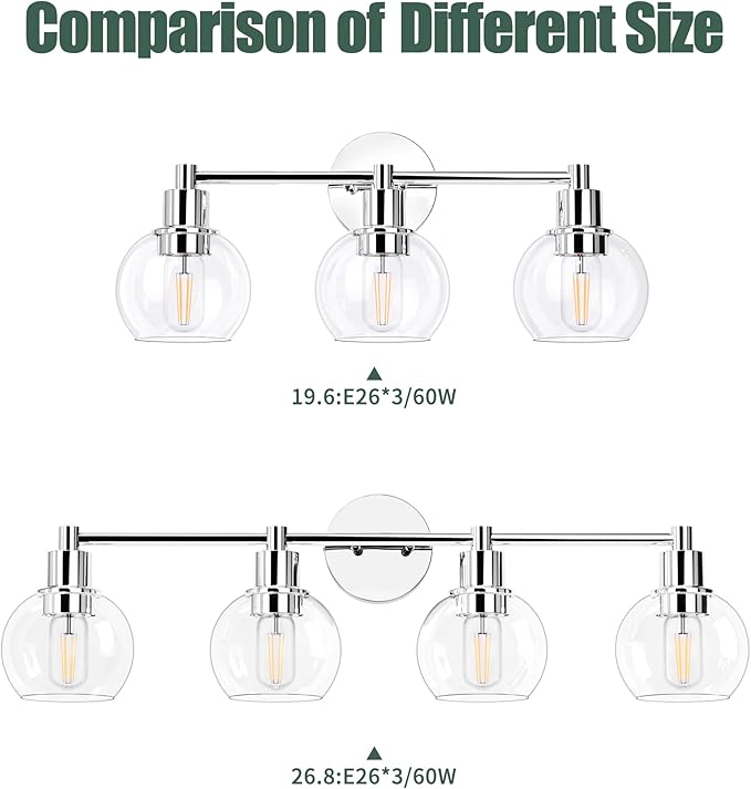 Espird 4 Lights Bathroom Vanity Light Fixtures Chrome, Bathroom Lights Over Mirror, Industrial and Farmhouse 4 Lights Wall Sconce, Polished Chrome Globe Vanity Lighting Fixtures