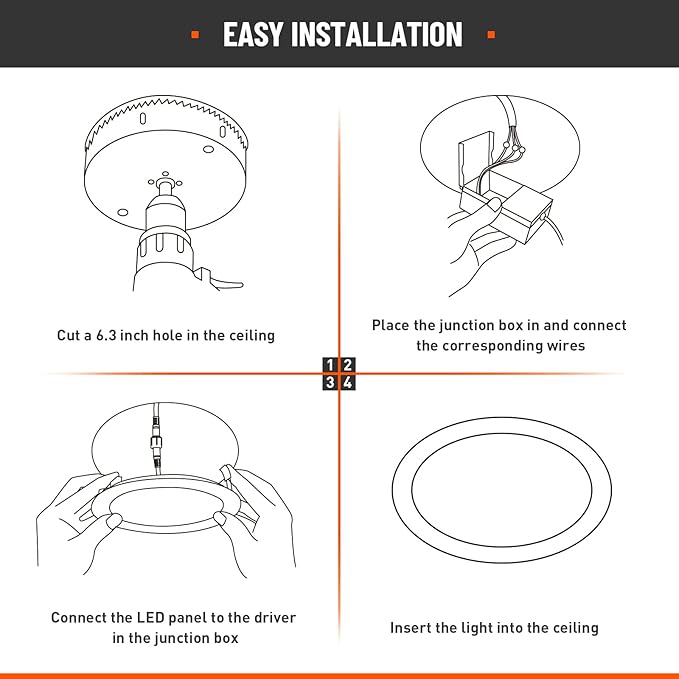 6 Pack Recessed Lighting 6 Inch with Junction Box, 5CCT 6 Inch Black LED Recessed Lights Dimmable 2700K/3000K/4000K/5000K/6000K, 15W1200lm Ultra Thin Recessed Lighting - ETL and Energy Star Certified