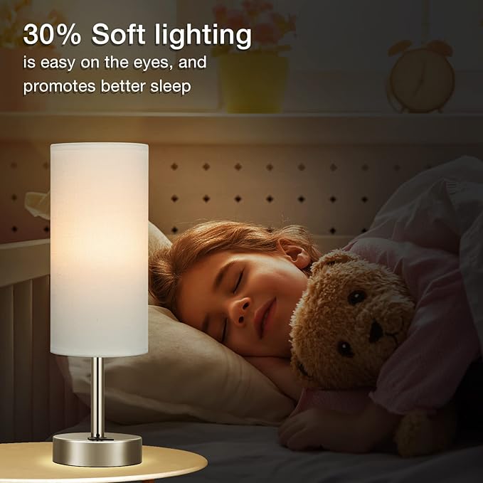 Dicoool White Bedside Touch Table Lamps for Bedroom Nightstand with USB-C USB-A Charging Ports White, 3 Way Dimmable Control Small Lamp Silver Base for Office, Living Room, Reading