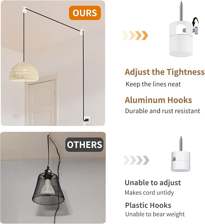 6 Pack Upgrade Ceiling Hooks for Hanging Lights, White Swag Hooks for Ceiling Light, Aluminum Swag Hook Super Load, Modern Hook for Hanging Light Fixture,Pendant Lights Cord-Easy to Use