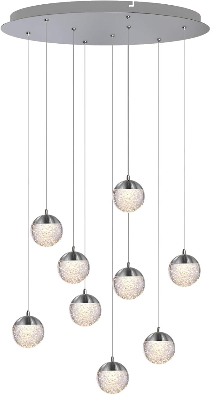 contec development Galaxy 9 Mini Pendant Crystall Ball Lighting Nickel - LED Hanging Light Fixture: Kitchen Island, Bar, Foyer - Cluster Pendants - Dimmable, Adjustable Wire, Lamp Bulb Included