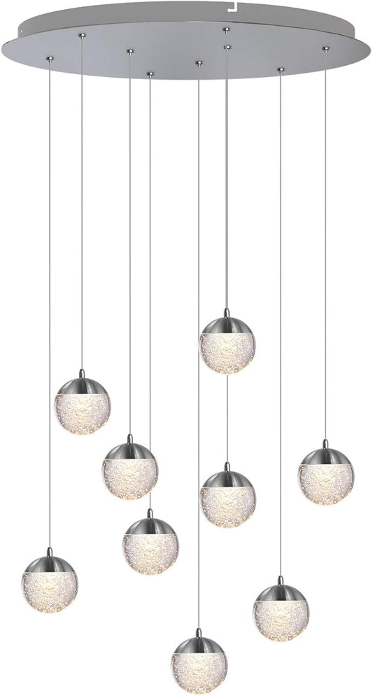 contec development Galaxy 9 Mini Pendant Crystall Ball Lighting Nickel - LED Hanging Light Fixture: Kitchen Island, Bar, Foyer - Cluster Pendants - Dimmable, Adjustable Wire, Lamp Bulb Included