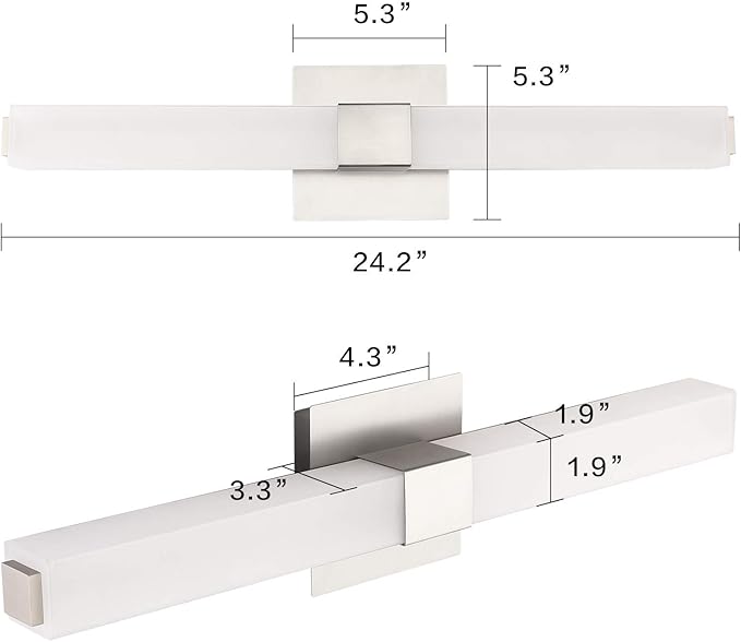 ZUZITO LED Vanity Light 24.2" Frosted White Acrylic Brushed Nickel for Bathroom Vanity Lighting Fixtures Cool White 6000K