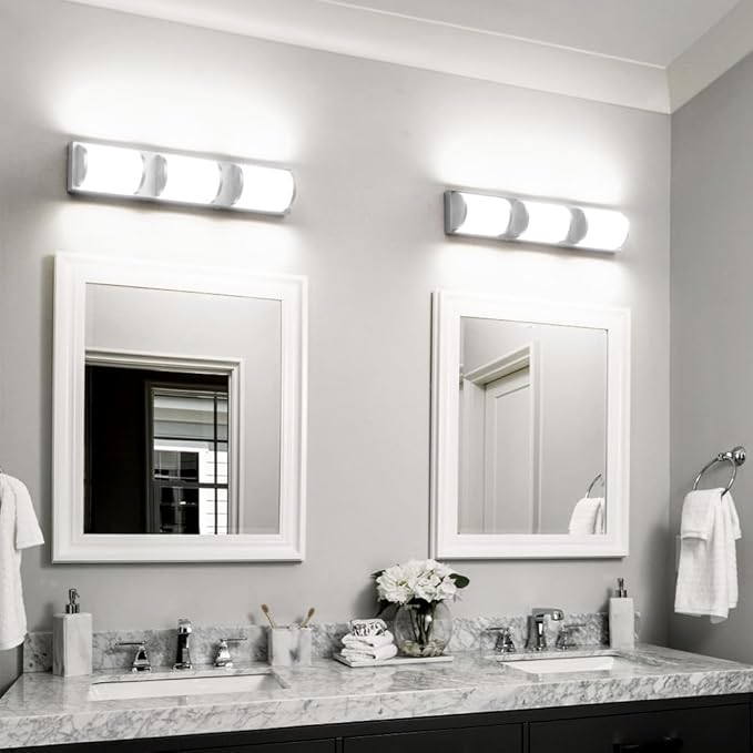 Sytmhoe Bathroom Vanity Light Brushed Nickel,Modern 24 inch LED Vantity Light Fixtures for Mirror,24W 6000K Warm White Wall Sconces Bathroom Lighting Fixture Over Mirror（Cool White 6000k）