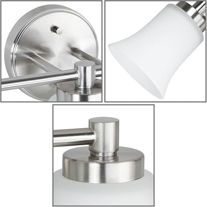XiNBEi Lighting Vanity Light, Modern Bathroom Wall Light with Glass, Brushed Nickel 3 Light Bath Bar Light XB-W1235-3-BN
