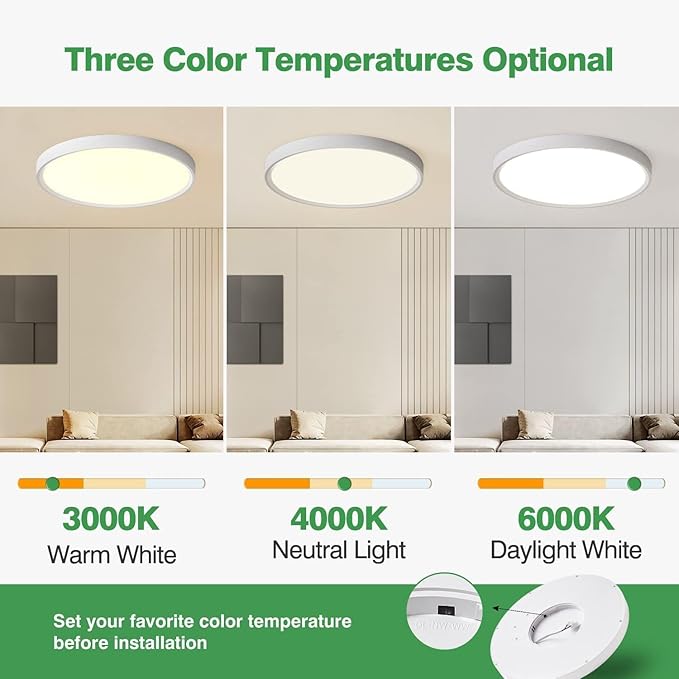 6PK 9 Inch LED Flush Mount Ceiling Light, 18W, 1860LM, 3000K/4000K/6000K CCT Selectable, Round Flat Panel Low Profile Ceiling Light Fixtures for Hallway, Kitchen, Bedroom, Laundry Room