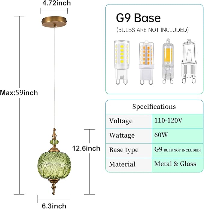 Antique Green Pendant Light Fixtures Vintage Kitchen Lighting Delicate Decorative Pattern 6.3 inches Glass Ceiling Pendant Lighting for Kitchen Island Dining Room with Original Vintage Design