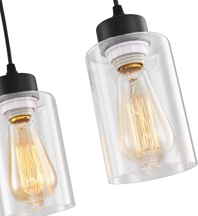 Black Chandelier,Farmhouse Light Fixtures Over Table, Dining Room Light Fixture Kitchen Island Lighting Chandeliers,Modern Pendant Light with Clear Glass Shade,Industrial Hanging Lighting