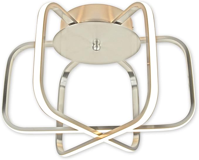 Ultralux 15 inch Modern Brushed Nickel Atom Ceiling Light Fixtures, Bright and TRIAC Dimmable, 2050 Lumens 3000K, Integrated LED Light Fixture for Living Room or Kitchen LED Flush Mount Ceiling Light