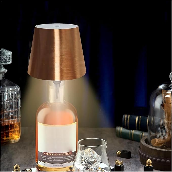 Neioaas Wine Bottle Lamp, 3 Color Light Dimming Metal Wine Bottle Light,Rechargeable Waterproof Bottle Touch Lamp Head with for Home,Bar,Camping,Travel,Restaurants,Party,Decor & Gifts(Rose Gold,1PC)