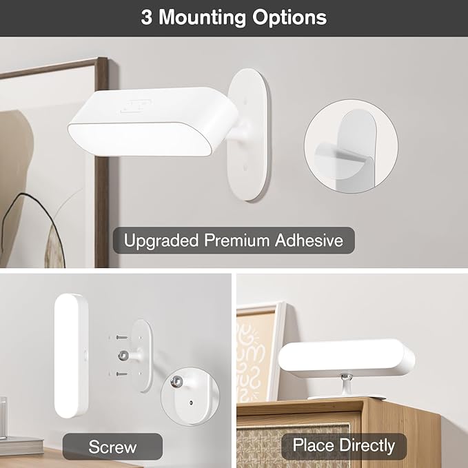 Hensam Battery Operated Wall Sconces, Wireless LED Wall Sconce Set of Two, Rechargeable Wall Lights for Living Room, 5 Colors Dimmable Wall Lamps for Bedroom, White 2 Pack