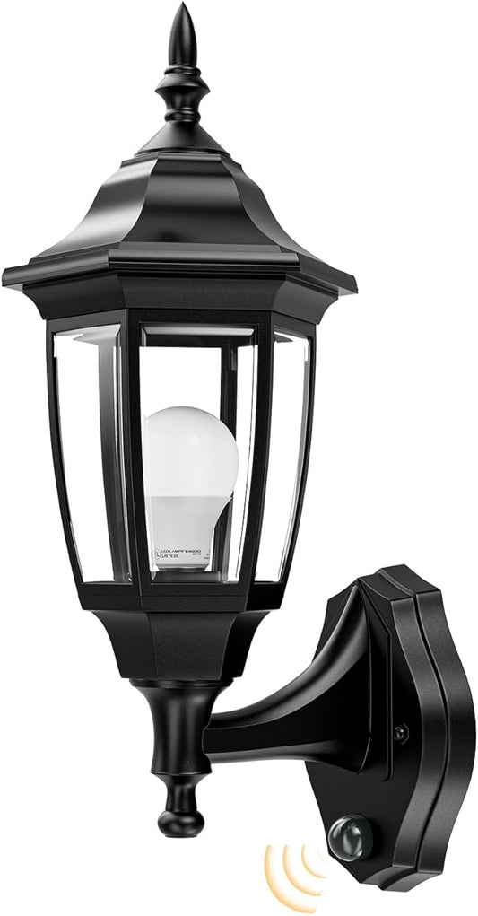 EMART Dusk to Dawn Plastic Outdoor Wall Light Fixtures with Bulbs, Waterproof and Anti-Corrosion Porch Sconces, Exterior Lanterns Wall Mount Lamp for Outside, Garage, Front Door, Patio, 1 Pack, Black