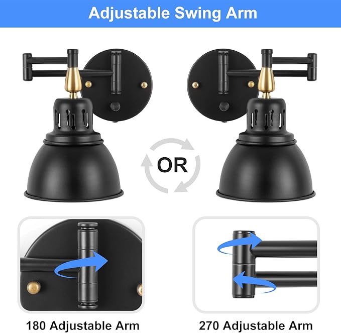 TRLIFE Wall Sconces Plug in, Remote Control Dimmable Wall Sconce and Adjustable Color Temperature 2700K-6500K Wall Lights with 6FT Plug in Cord, Swing Arm Wall Mounted Light(2 Pack, 2 Bulbs)