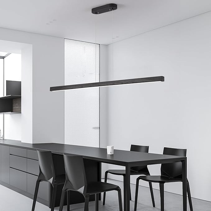 YISDESIGN 71" Black Linear Pendant Light Wooden Led Linear Pendant Light Fixtures Ceiling Hanging Dimmable Pendant Lights for Dining Room Kitchen Island Pool Table Lights Black Wood Finish