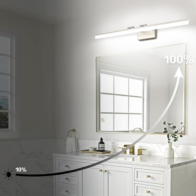 SOLFART 39.4 Inch 5 Color Temperature Dimmable Brushed Nickel Bathroom Light Fixture Vanity Light Over Mirror Modern Bathroom Lights Over Mirror 5CCT
