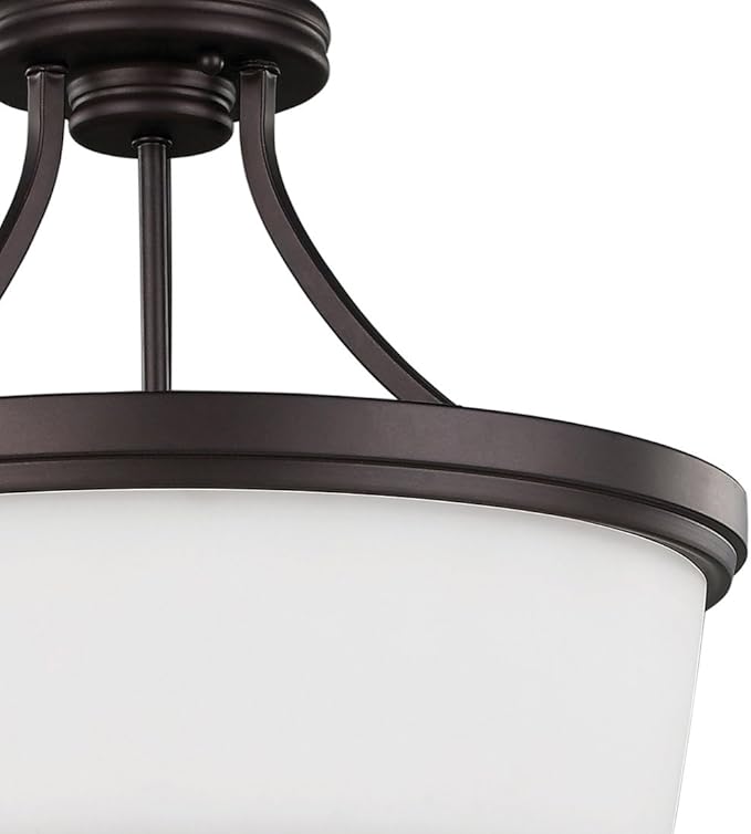 Canarm Jackson 3-Light Semi-Flush Mount, Oil Rubbed Bronze Ceiling Light with Opal Glass Shade, Transitional Lighting for Bedroom or Hallway