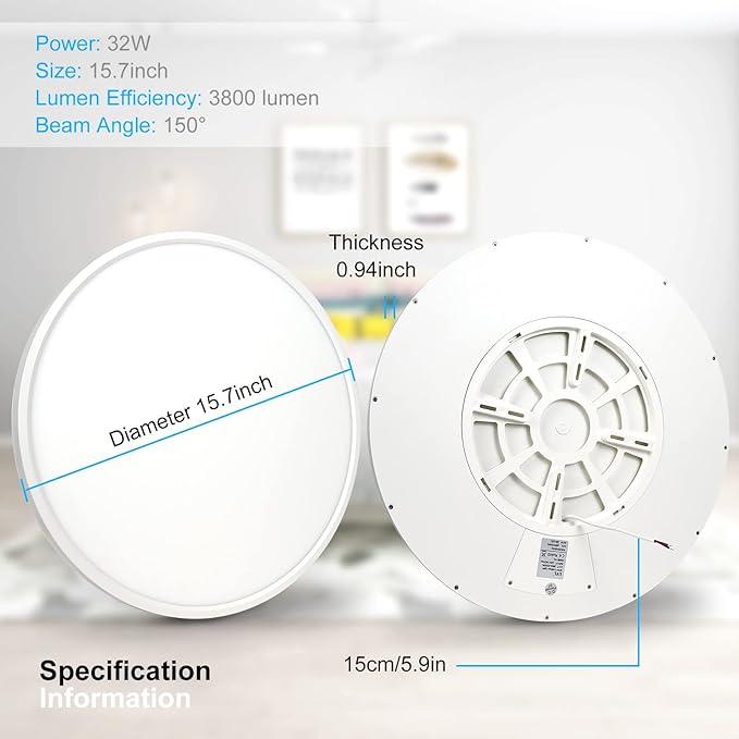 inShareplus 15.7" LED Flush Mount Light, 32W [320W Equiv] 6000K Cold White Thin Flat Modern Ceiling Light Fixture for Bedroom, Living Room, Office
