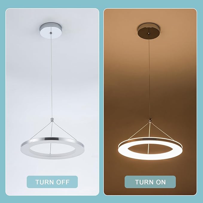 CHYING LED Pendant Lights Kitchen Island, 11.8" 15W Warm White Modern Ring Chandelier, Adjustable Height Silver Hanging Pendant Ceiling Light for Dining Room Bedroom Hallway Entryway, 3000K