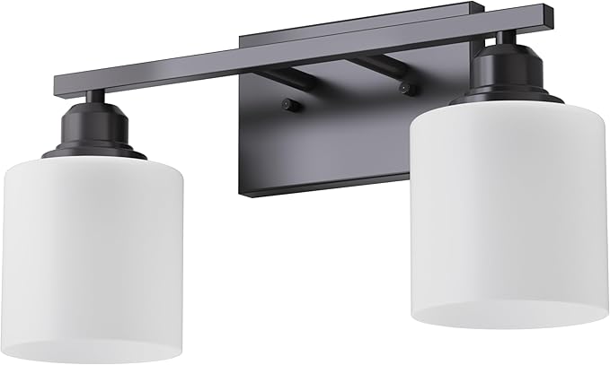 Sailstar Modern Bathroom Lights - 2-Light Vanity Fixtures with Milky White Glass Shades, Anti-Rust Matte Black Finish, E26 Base