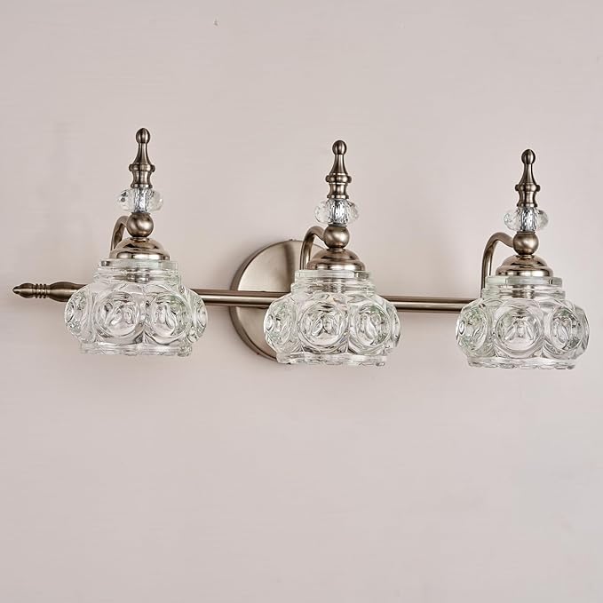 Brushed Nickel Bathroom Vanity Light Fixtures Modern 3-Light Vanity Lights Bathroom Lighting Fixtures Vintage Wall Sconces Light Living Room Vanity Lighting Fixtures Over Mirror
