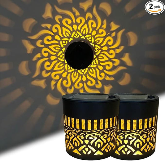 Decorative Solar Mandala Lights, Metal Solar Powered Outdoor Wall Lights Solar Powered Deck Step Stair Light, Waterproof Mandalas Fence Light for Garden Yard Backyard Post Patio Decor (2, Mandala)