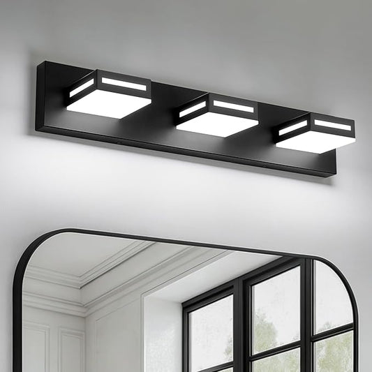 LED Modern Bathroom Light Fixtures, 3-Light 24-Inch Dimmable 5CCT Adjustable Matte Black Vanity Lights for Bathroom Lighting Fixtures Over Mirror, 350° Rotatable Wall Lamp