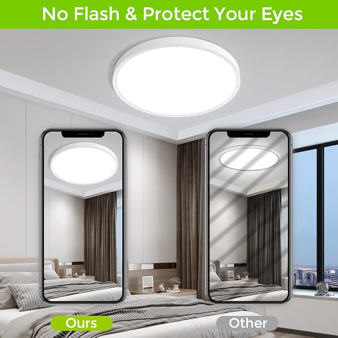 inShareplus 12inch LED Ceiling Light, White 24W(240W Equiv) 6000K Cold White Flush Mount Ceiling Lights Fixture, Super Bright, 3200LM Modern Ceiling Lamp for Bedroom Kitchen, Office, Hallway