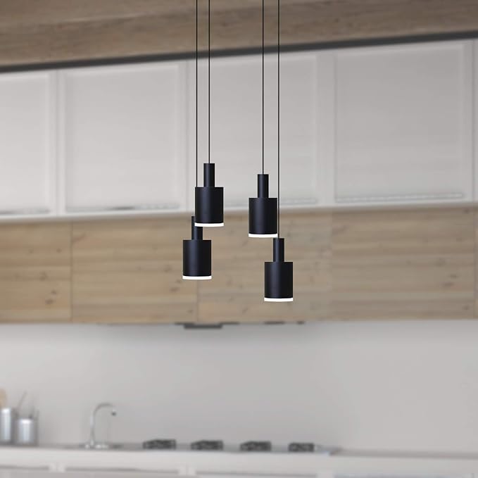 Virgo 4 Mini Pendant Lighting Black - LED Hanging Light Fixture for Kitchen Island, Bar, Foyer - Cluster Pendants - Dimmable, Adjustable Wire, Lamp Bulb Included